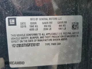 2016 Chevrolet Malibu LS with VIN 1G1ZB5STXGF235107, listed as a Copart auction lot 52732905 with 162,179 mi miles and Non repairable. Bid and sale history available at DreamBid. Image 12.