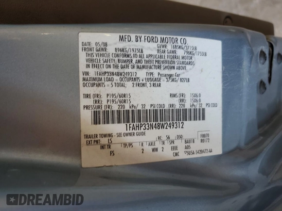 2008 Ford Focus SE with VIN 1FAHP33N48W249312, listed as a Copart auction lot 42624765 with 177,011 mi miles and Salvage Title. Bid and sale history available at carsss.com. Image 12.