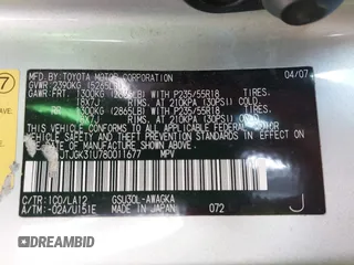 2008 Lexus RX 350 with VIN JTJGK31U780011677, listed as a IAAI auction lot 41817517 with 176,317 mi miles and . Bid and sale history available at DreamBid. Image 9.