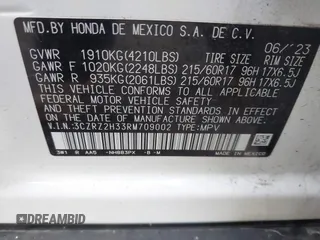 2024 Honda HR-V LX with VIN 3CZRZ2H33RM709002, listed as a IAAI auction lot 42319822 with 17,823 mi miles and . Bid and sale history available at DreamBid. Image 9.