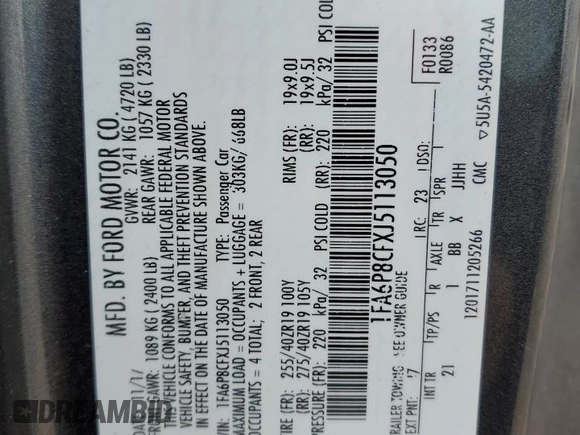 2018 Ford Mustang GT z VIN 1FA6P8CFXJ5113050, wystawiony jako Copart lot #50922565 z przebiegiem 75 609 mil mil oraz Szkody całkowita. Historia ofert i sprzedaży dostępna na DreamBid. Obrazek 13.