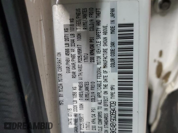 2016 Mazda CX-5 Sport with VIN JM3KE4BY9G0694709, listed as a Copart auction lot 55147555 with 98,900 mi miles and Salvage title. Bid and sale history available at DreamBid. Image 13.