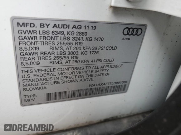 2020 Audi Q7 Premium z VIN WA1AXAF77LD001065, wystawiony jako Copart lot #42515984 z przebiegiem 26 796 mil mil oraz . Historia ofert i sprzedaży dostępna na DreamBid. Obrazek 13.