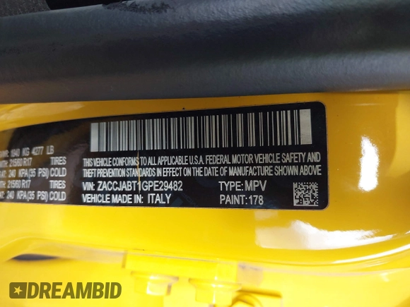2016 Jeep Renegade Latitude with VIN ZACCJABT1GPE29482, listed as a IAAI auction lot 41694187 with Not Provided miles and . Bid and sale history available at carsss.com. Image 9.