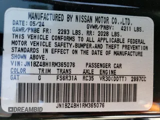 2024 Nissan Z Performance z VIN JN1BZ4BH1RM365076, wystawiony jako Copart lot #83061394 z przebiegiem 2 352 mil mil oraz Szkoda całkowita • Salvage title. Historia ofert i sprzedaży dostępna na DreamBid. Obrazek 13.
