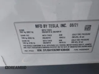 2021 Tesla Model S Plaid с VIN 5YJSA1E62MF438406, выставлен на аукционе IAAI как лот 42246901 с пробегом Не указан миль и . История ставок и продаж доступна на DreamBid. Изображение 9.