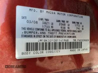 2008 Mazda Mazda3 i Touring Value with VIN JM1BK32F081141968, listed as a Copart auction lot 48970955 with 90,308 mi miles and Salvage Title. Bid and sale history available at carsss.com. Image 14.