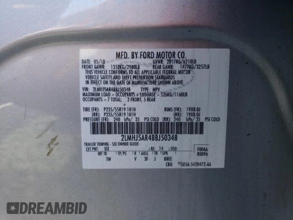2011 Lincoln MKT with VIN 2LMHJ5AR4BBJ50348, listed as a Copart auction lot 52296835 with Not Provided miles and Clean Title. Bid and sale history available at DreamBid. Image 13.