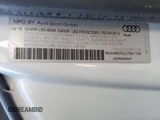2018 Audi R8 Spyder performance z VIN WUA4BCFX2J7901190, wystawiony jako Copart lot #75090384 z przebiegiem Nie podano mil oraz Nie do naprawy. Historia ofert i sprzedaży dostępna na DreamBid. Obrazek 13.