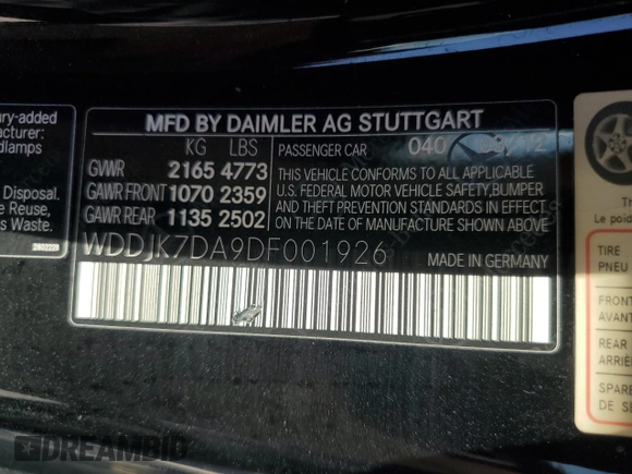 2013 Mercedes-Benz SL-Class SL 550 with VIN WDDJK7DA9DF001926, listed as a Copart auction lot 75355584 with 0 mi miles and Salvage Title. Bid and sale history available at carsss.com. Image 12.