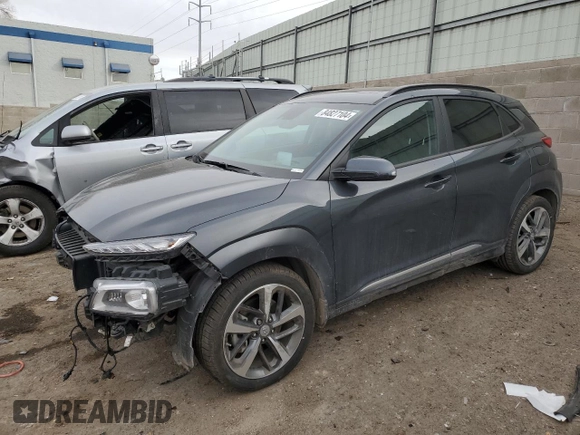 2021 Hyundai Kona Ultimate with VIN KM8K53A52MU656474, listed as a Copart auction lot 84827104 with 77,992 mi miles and Salvage Title. Bid and sale history available at carsss.com. Image 1.
