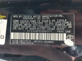 2005 Toyota Solara SE with VIN 4T1FA38P05U063511, listed as a IAAI auction lot 42769111 with 157,145 mi miles and . Bid and sale history available at DreamBid. Image 9.