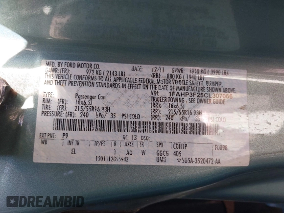 2012 Ford Focus SE with VIN 1FAHP3F25CL307066, listed as a IAAI auction lot 42650943 with 172,643 mi miles and . Bid and sale history available at DreamBid. Image 9.