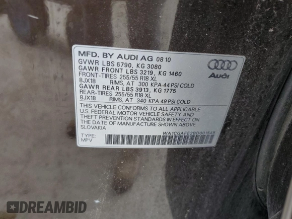 2011 Audi Q7 3.0T Premium with VIN WA1CGAFE2BD001545, listed as a Copart auction lot 42628155 with 120,562 mi miles and Clean Title. Bid and sale history available at carsss.com. Image 13.