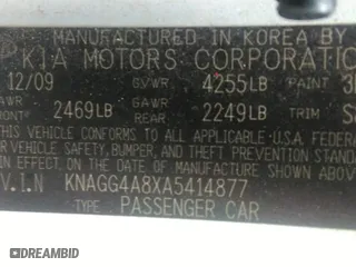 2010 Kia Optima LX with VIN KNAGG4A8XA5414877, listed as a IAAI auction lot 41929987 with 138,279 mi miles. Bid and sale history available at carsss.com. Image 9.