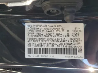2020 Honda Civic Si Coupe with VIN 2HGFC3A51LH751137, listed as a Copart auction lot 42442695 with 50,856 mi miles and Salvage Title. Bid and sale history available at carsss.com. Image 14.