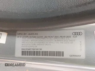 2016 Audi A7 Prestige with VIN WAU2GAFC7GN166196, listed as a IAAI auction lot 42078221 with Not provided miles and . Bid and sale history available at DreamBid. Image 9.