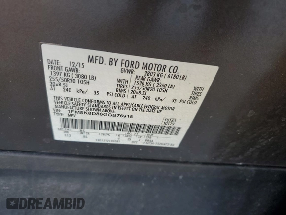 2016 Ford Explorer XLT with VIN 1FM5K8D86GGB76918, listed as a Copart auction lot 41368975 with 115,614 mi miles and Salvage Title. Bid and sale history available at carsss.com. Image 13.