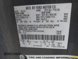 2014 Ford F-150 XL z VIN 1FTFW1CF7EFC47535, wystawiony jako IAAI lot #42319379 z przebiegiem 176 502 mil mil oraz . Historia ofert i sprzedaży dostępna na DreamBid. Obrazek 9.