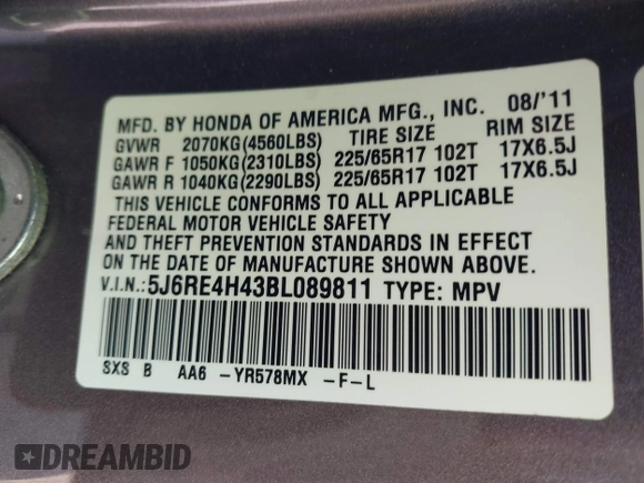 2011 Honda CR-V SE with VIN 5J6RE4H43BL089811, listed as a IAAI auction lot 42144060 with 212,559 mi miles and . Bid and sale history available at carsss.com. Image 9.