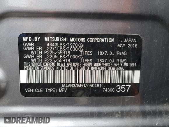 2016 Mitsubishi Outlander Sport 2.4 ES with VIN JA4AR3AW6GZ050481, listed as a Copart auction lot 46619785 with 93,935 mi miles and Salvage Title. Bid and sale history available at carsss.com. Image 13.