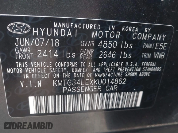 2019 Genesis G70 Dynamic with VIN KMTG34LEXKU014862, listed as a IAAI auction lot 41080366 with 81,039 mi miles and . Bid and sale history available at DreamBid. Image 9.
