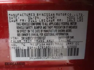2024 Nissan Sentra SV with VIN 3N1AB8CV1RY366107, listed as a IAAI auction lot 41714847 with 7,983 mi miles and . Bid and sale history available at DreamBid. Image 9.