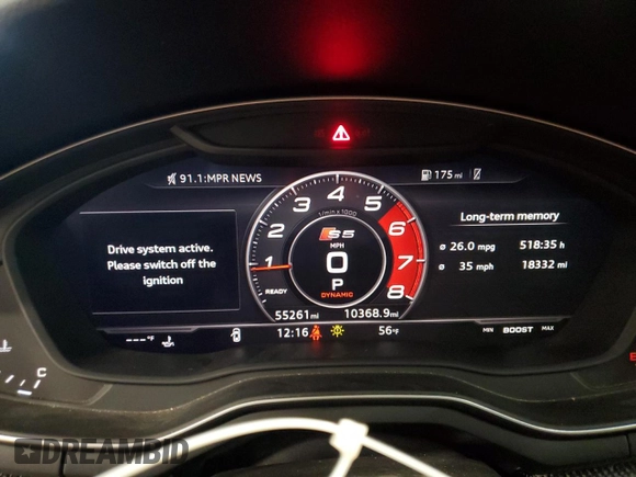 2018 Audi S5 Prestige z VIN WAU24GF50JN013082, wystawiony jako Copart lot #85085504 z przebiegiem 55 261 mil mil oraz Szkoda całkowita • Salvage title. Historia ofert i sprzedaży dostępna na DreamBid. Obrazek 9.