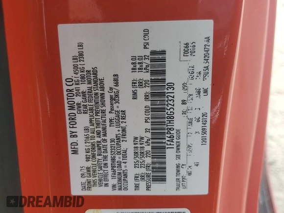2016 Ford Mustang EcoBoost with VIN 1FA6P8TH8G5232130, listed as a Copart auction lot 60289635 with 63,264 mi miles and Salvage title. Bid and sale history available at DreamBid. Image 12.