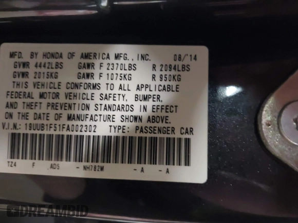 2015 Acura TLX Technology with VIN 19UUB1F51FA002302, listed as a IAAI auction lot 41450716 with 124,498 mi miles and . Bid and sale history available at DreamBid. Image 9.