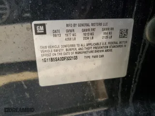 2013 Chevrolet Malibu LS with VIN 1G11B5SA0DF322103, listed as a Copart auction lot 42296114 with 130,531 mi miles and Salvage Title. Bid and sale history available at carsss.com. Image 14.