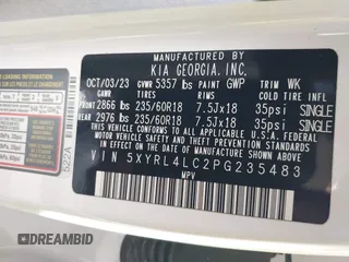 2023 Kia Sorento S with VIN 5XYRL4LC2PG235483, listed as a IAAI auction lot 41304494 with 9,660 mi miles and . Bid and sale history available at DreamBid. Image 9.