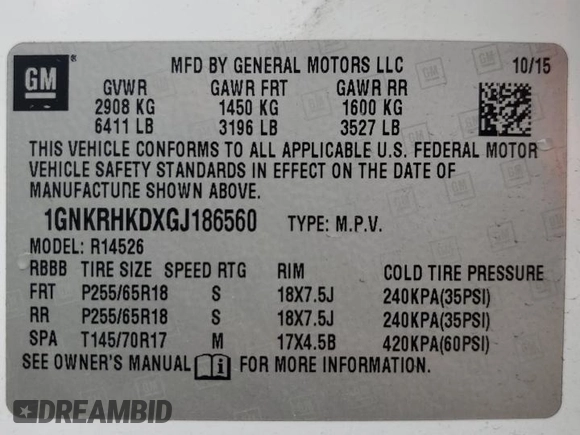2016 Chevrolet Traverse LT z VIN 1GNKRHKDXGJ186560, wystawiony jako Copart lot #51823695 z przebiegiem 130 479 mil mil oraz Szkoda całkowita • Salvage title. Historia ofert i sprzedaży dostępna na DreamBid. Obrazek 13.