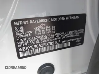 2015 BMW 7 Series 750Li with VIN WBAYE8C52FD785162, listed as a IAAI auction lot 42121389 with 88,783 mi miles and . Bid and sale history available at DreamBid. Image 9.