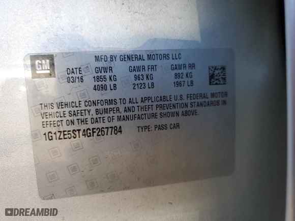 2016 Chevrolet Malibu LT with VIN 1G1ZE5ST4GF267784, listed as a Copart auction lot 50024765 with 76,054 mi miles and Salvage Title. Bid and sale history available at carsss.com. Image 14.