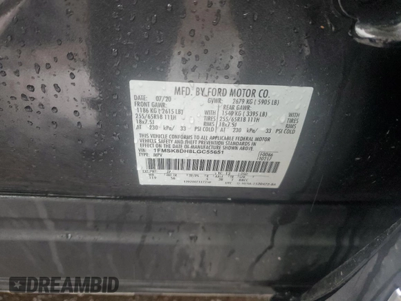 2020 Ford Explorer XLT z VIN 1FMSK8DH8LGC55651, wystawiony jako Copart lot #55479575 z przebiegiem 93 939 mil mil oraz Szkoda całkowita • Salvage title. Historia ofert i sprzedaży dostępna na DreamBid. Obrazek 13.