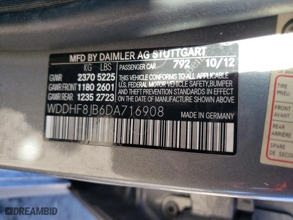 2013 Mercedes-Benz E-Class E 350 Luxury with VIN WDDHF8JB6DA716908, listed as a Copart auction lot 87724615 with 158,682 mi miles and Salvage Title. Bid and sale history available at carsss.com. Image 12.