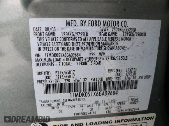 2006 Ford Freestyle SEL with VIN 1FMDK051X6GA09684, listed as a Copart auction lot 48751695 with 248,073 mi miles and Salvage title. Bid and sale history available at DreamBid. Image 15.