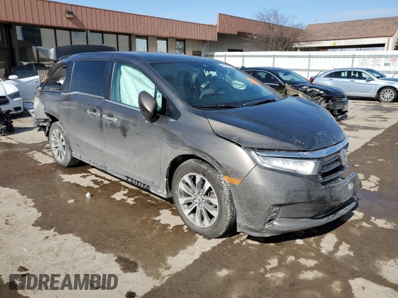 2021 Honda Odyssey EX-L with VIN 5FNRL6H70MB020405, listed as a Copart auction lot 46186085 with 61,300 mi miles and Salvage Title. Bid and sale history available at DreamBid. Image 4.