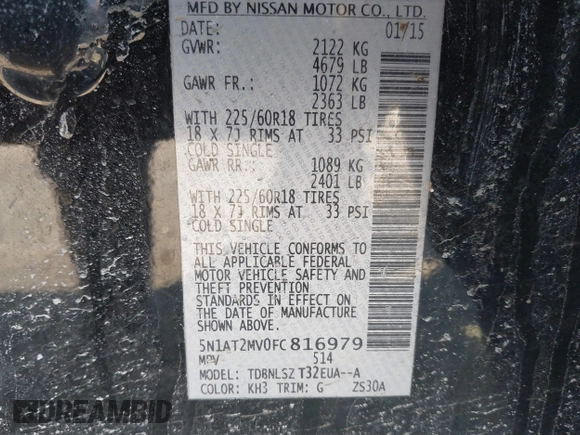 2015 Nissan Rogue SV with VIN 5N1AT2MV0FC816979, listed as a IAAI auction lot 41787430 with 156,911 mi miles and . Bid and sale history available at carsss.com. Image 9.