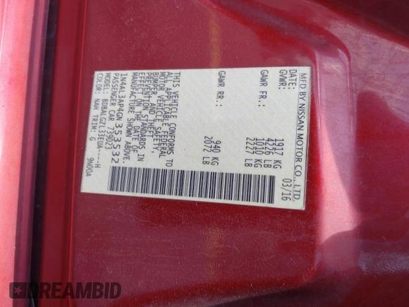 2016 Nissan Altima S z VIN 1N4AL3AP4GN353532, wystawiony jako IAAI lot #42325237 z przebiegiem 165 624 mil mil oraz . Historia ofert i sprzedaży dostępna na DreamBid. Obrazek 9.