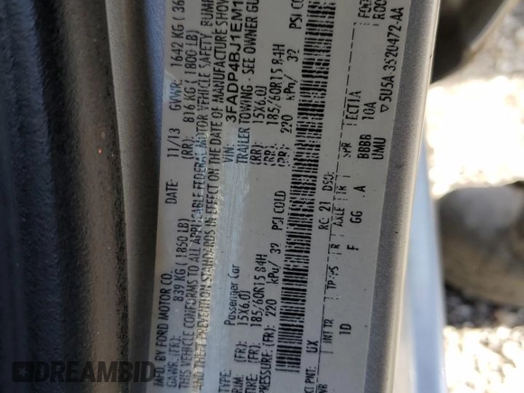 2014 Ford Fiesta SE with VIN 3FADP4BJ1EM171084, listed as a Copart auction lot 52516105 with 188,054 mi miles and Salvage Title. Bid and sale history available at carsss.com. Image 12.