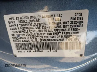 2008 Honda Odyssey Touring with VIN 5FNRL38868B047556, listed as a IAAI auction lot 41581617 with 220,436 mi miles. Bid and sale history available at carsss.com. Image 9.