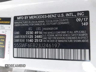 2018 Mercedes-Benz C 43 AMG with VIN 55SWF6EB2JU246197, listed as a IAAI auction lot 41347044 with 61,548 mi miles and . Bid and sale history available at carsss.com. Image 9.