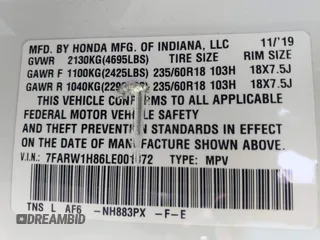 2020 Honda CR-V EX-L with VIN 7FARW1H86LE001072, listed as a IAAI auction lot 42402572 with 81,700 mi miles and . Bid and sale history available at DreamBid. Image 9.