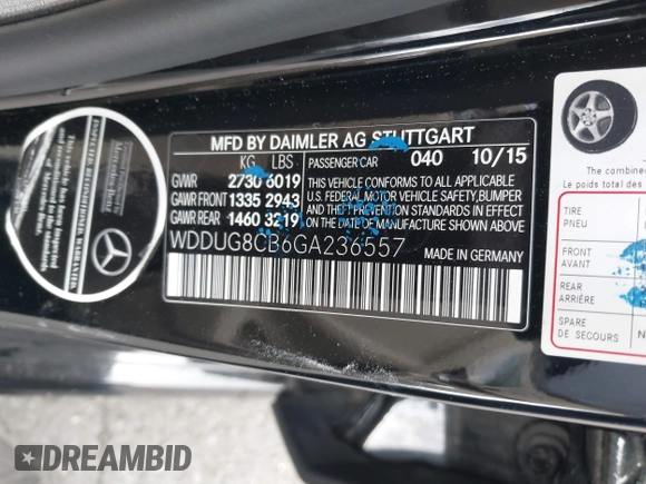 2016 Mercedes-Benz S 550 with VIN WDDUG8CB6GA236557, listed as a IAAI auction lot 41555225 with 128,008 mi miles and . Bid and sale history available at carsss.com. Image 9.