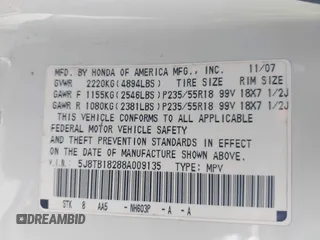 2008 Acura RDX with VIN 5J8TB18288A009135, listed as a IAAI auction lot 41838093 with 128,538 mi miles. Bid and sale history available at carsss.com. Image 9.