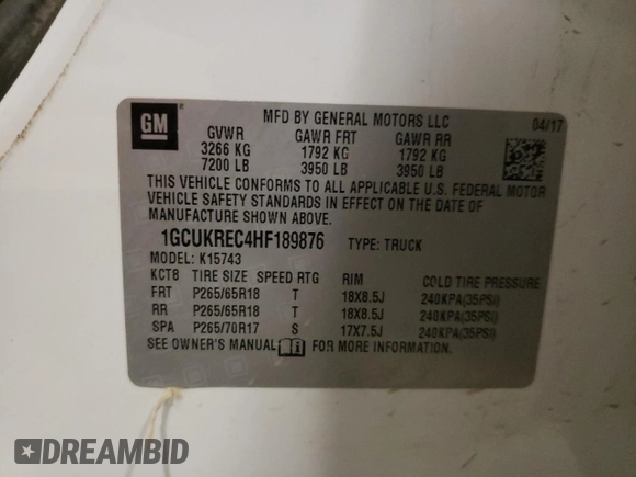 2017 Chevrolet Silverado 1500 LT with VIN 1GCUKREC4HF189876, listed as a Copart auction lot 79705594 with 185,685 mi miles and Salvage Title. Bid and sale history available at DreamBid. Image 12.