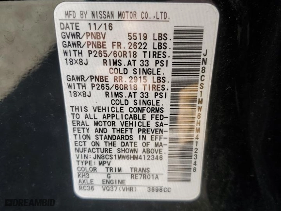 2017 Infiniti QX70 with VIN JN8CS1MW6HM412346, listed as a Copart auction lot 49329015 with NaN miles and Non Repairable. Bid and sale history available at carsss.com. Image 13.