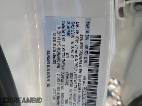 2023 Mazda CX-9 Touring with VIN JM3TCBCY3P0657068, listed as a Copart auction lot 47177395 with 21,869 mi miles and Salvage title. Bid and sale history available at DreamBid. Image 14.